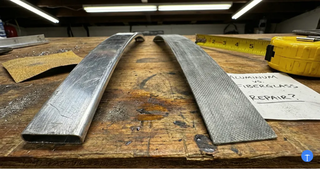 Aluminum vs fiberglass umbrella ribs close-up comparing material strength and flexibility